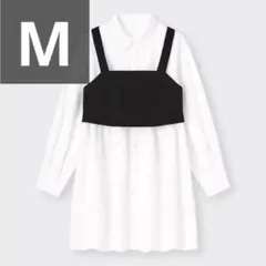GU ビスチェコンビネーションロングシャツ 長袖 ホワイト ブラック M セット