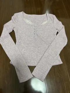 SHEINピンクリブ編み長袖トップス