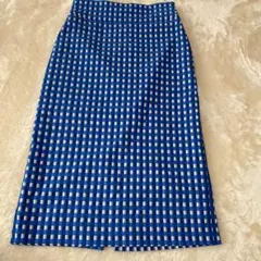 ユナイテッドアローズ　青と白のチェック柄タイトスカート38 膝丈タイトスカート