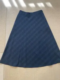 ユニクロ　チェックフレアスカート　グリーン　S ミドル丈　フレア