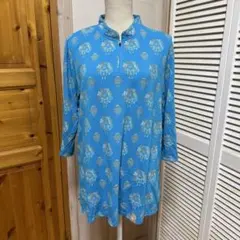 青 花柄 7分袖チュニック　太極拳 レディースLサイズ