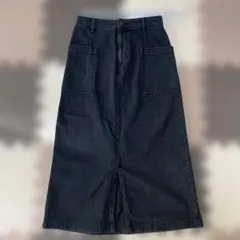 【美品】GU デニムスリットロングスカート M ダークグレー