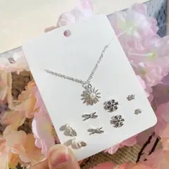 パール 太陽 雪 シルバー ネックレス ピアス ジュエリー セット C459-B
