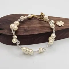 フェイクパール ビーズ コンビ ブレスレット アジャスター付き