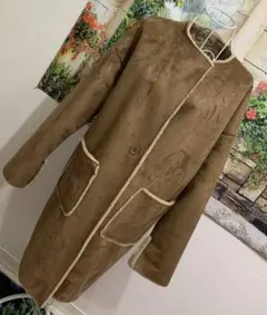 未使用品 ブラウンムートン風ロングコート