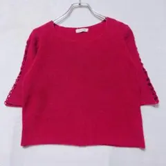 コルディア 透かし編み 半袖ニット サマーニット ピンク クルーネック Mのサムネイル