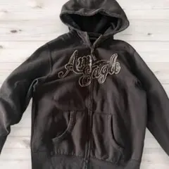 【アメリカンイーグル】ダークブラウン フルジップ パーカー 裏起毛 ダメージ加工