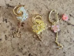 ハンドメイド イヤーカフと猫の花ポッド 4点セット新品未使用