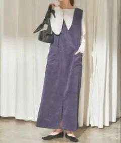 コーデュロイVネックワンピース