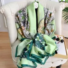 新品✨️大判 スカーフ グリーン ボタニカル柄 ストール ショール おしゃれ❀