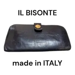 ILBISONTE イルビゾンテ イタリア製 クロコ型押し長財布ダークネイビー