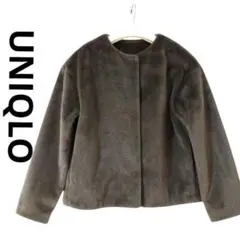 【美品】UNIQLO　ユニクロ　スムースヤーンフリースノーカラージャケット　M