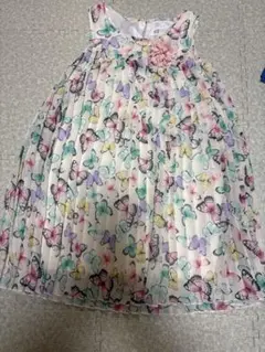 H&M 蝶々柄 プリーツワンピースドレス　110cm ピンク