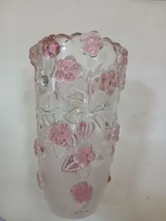 ドイツ・ワルターグラス　花瓶 フラワーベース ピンクの花柄のサムネイル
