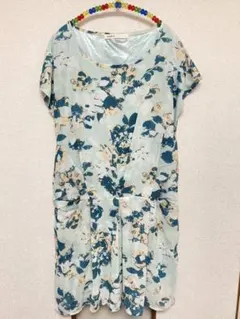 アズノウアズ　ワンピース　チュニック　グリーン　花　裏地付き　レイヤード