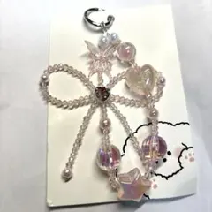 A25ピンク リボン型 キーホルダー ストラップ