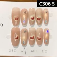 現品ネイルチップ　ミディアムオーバル　マグネットハート蝶々ワンホン量産型ちゅるん