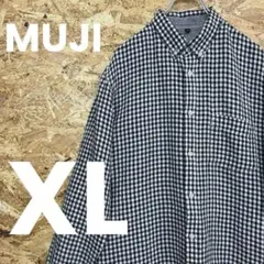★無印良品★リネン100%★チェック★ボタンダウンシャツ★XL★古着★送料無料★