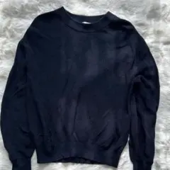 自由区　ダークネイビー リブ編み ニットセーター　38　オンワード樫山　ウール