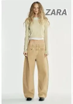 ZARA TRFバレルバギーローライズデニムパンツ オークル 32