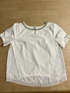 RafRaf ビジュー付き 半袖トップス ホワイト Mサイズ 上品 フェミニン