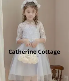 キャサリンコテージ　デコルテシースルー レーススリーブドレス　１４０㎝