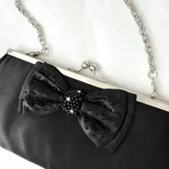 ブラックフォーマルバッグ パーティバッグ　チェーンリボン付き　卒業式　入学式