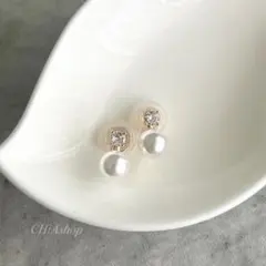 パール　クリスタル　上品　イヤリング　痛くない　韓国 ゴールド　かわいい