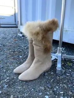 ファー ベージュ スエード ショートブーツ