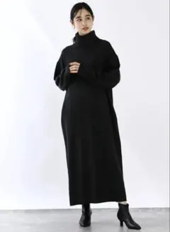 LOWRYS FARM タートルネックニットワンピース ブラック