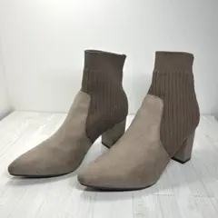 安定感のチャンキーヒール✨Betty Clubニット切替ショートブーツ トープ系