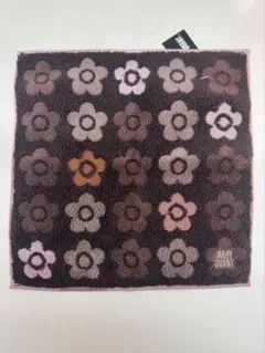 【未使用】　マリークワント 花柄タオルハンカチ　茶色