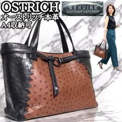 極美品 オーストリッチ 本革 トートバッグ レザーバッグ 肩掛け A4 大 