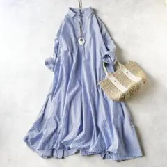 ジャーナルスタンダード ストライプ　レースアップ　シャツワンピース　Aライン