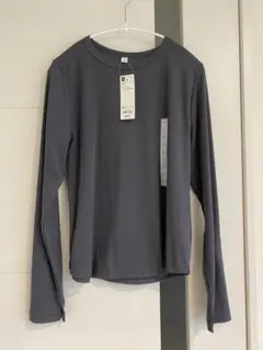 新品タグ付きGU ソフトリブクルーネックT ダークグレー XL