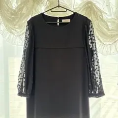 新品未使用 Rene ブラックワンピース ルネベーシック りぼん シースルー袖 新品未使用 Rene ブラックワンピース ルネベーシック りぼん