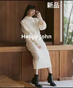 新品 Happy John ハッピージョン ハイネックロング ニットワンピース