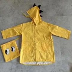 レインコート　恐竜 ベビー キッズ 90 100 110 黄色　収納ポーチ付