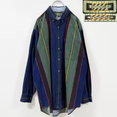 2XL相当　90s　US古着　チノBDシャツ　ロゴ刺繍タブ　マルチカラー