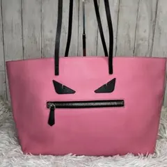 FENDIピンク　モンスター　トートバッグ　バグズ　ロゴ　希少　レザー　バッグ
