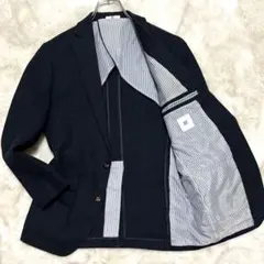 良品✨スーツセレクト ツイード テーラードジャケット ネイビー くるみボタン M