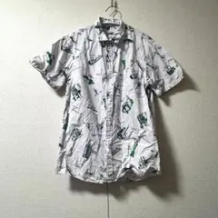 【古着】柄シャツ　白　アメリカ　アロハシャツ風