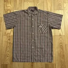 90s OLD STUSSY 半袖チェックシャツ 赤青タグ L ビンテージ