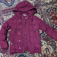 パープル レッドフード付き ダウンジャケット