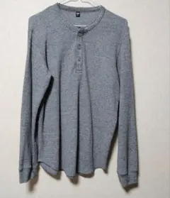 【UNIQLO】グレー ヘンリーネック ワッフル　長袖Tシャツ Mサイズ