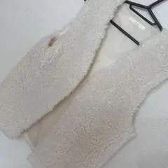 レディース ファーベスト 春服 ホワイト ベスト クリーム ジャケット 白