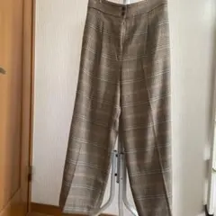 PLST チェック柄 ハイウエスト ワイドレッグパンツ Lサイズ