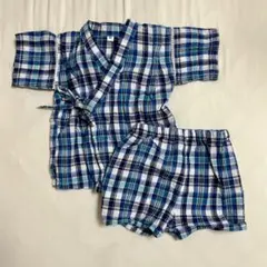 西松屋　青白チェック甚平セット80センチ　綿100%