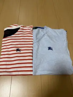 バーバリーTシャツ 2枚セット 赤白ストライプ 水色