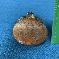 オレンジ花柄がま口財布　小物入れ　小銭入れ
